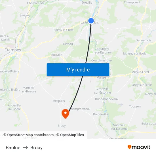 Baulne to Brouy map
