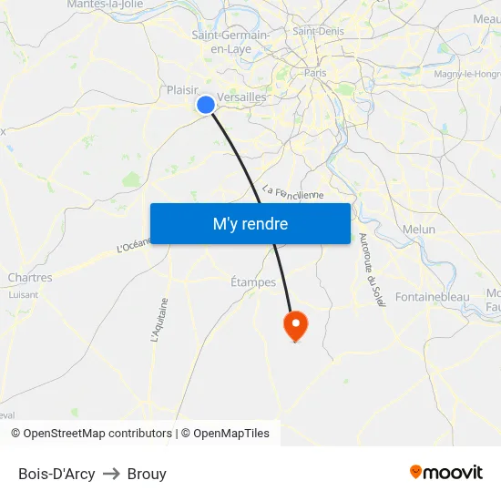 Bois-D'Arcy to Brouy map