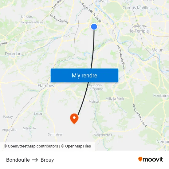 Bondoufle to Brouy map
