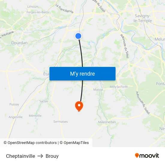 Cheptainville to Brouy map