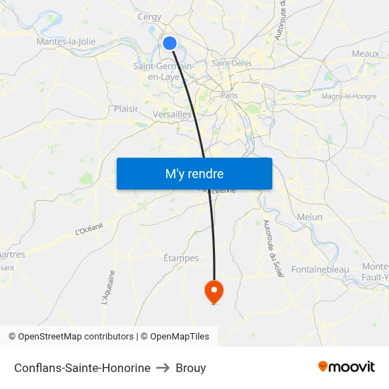 Conflans-Sainte-Honorine to Brouy map
