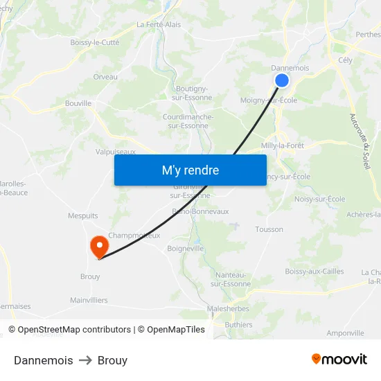 Dannemois to Brouy map