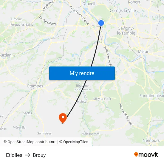 Etiolles to Brouy map