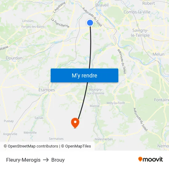 Fleury-Merogis to Brouy map