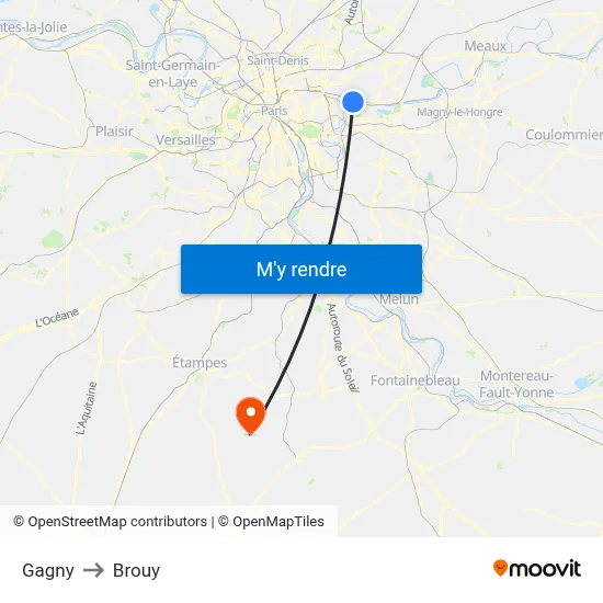 Gagny to Brouy map
