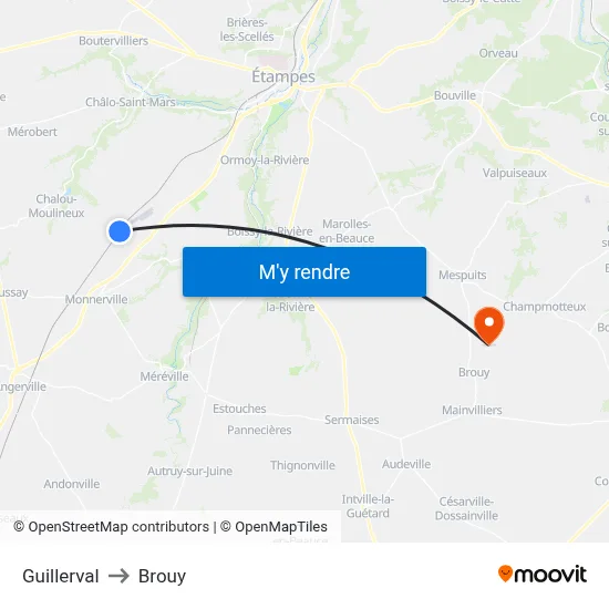 Guillerval to Brouy map