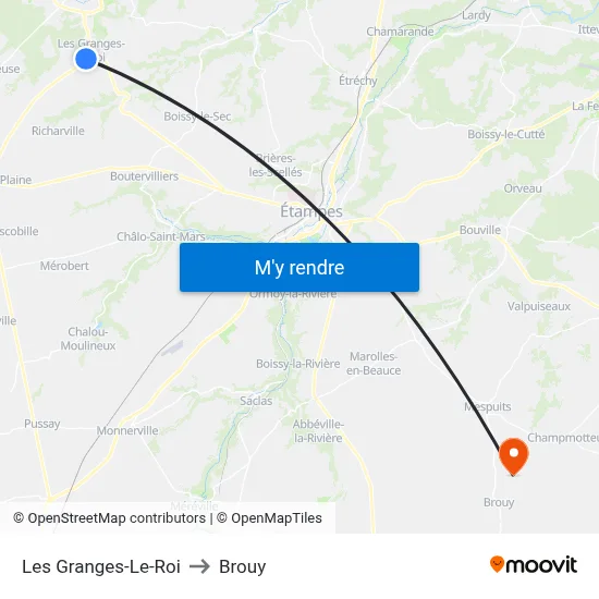 Les Granges-Le-Roi to Brouy map
