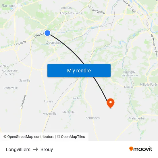Longvilliers to Brouy map