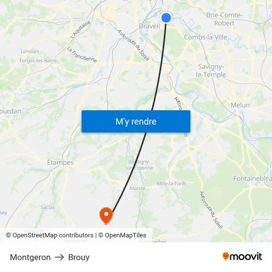 Montgeron to Brouy map