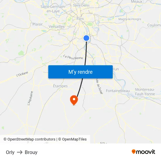 Orly to Brouy map
