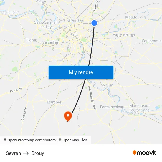 Sevran to Brouy map