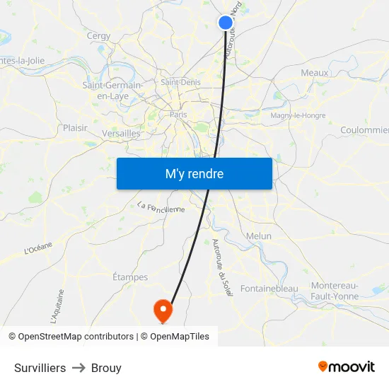 Survilliers to Brouy map