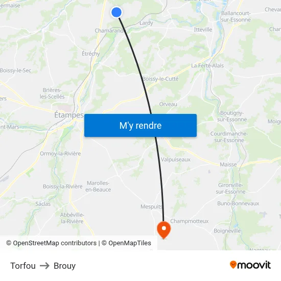 Torfou to Brouy map