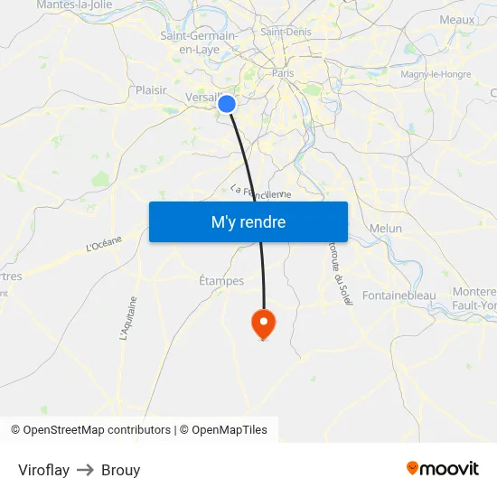 Viroflay to Brouy map