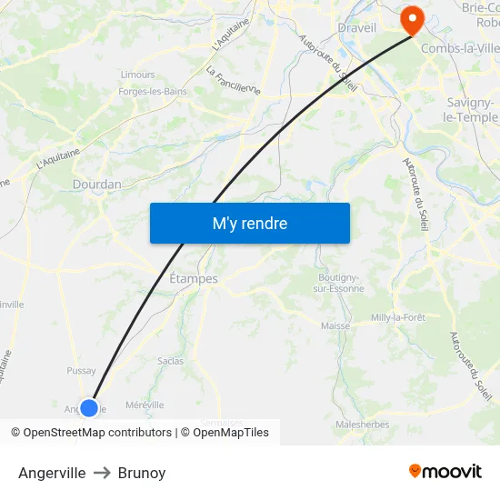 Angerville to Brunoy map