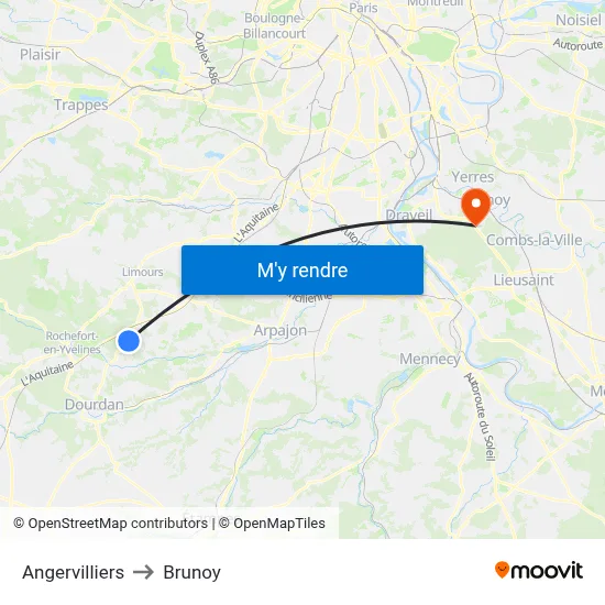 Angervilliers to Brunoy map