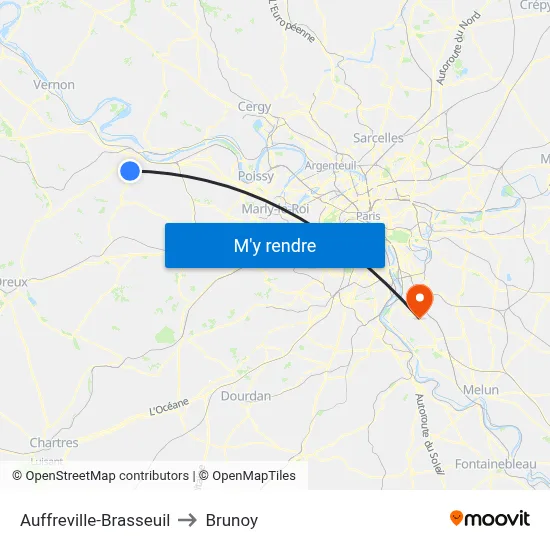 Auffreville-Brasseuil to Brunoy map