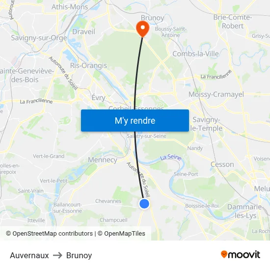 Auvernaux to Brunoy map