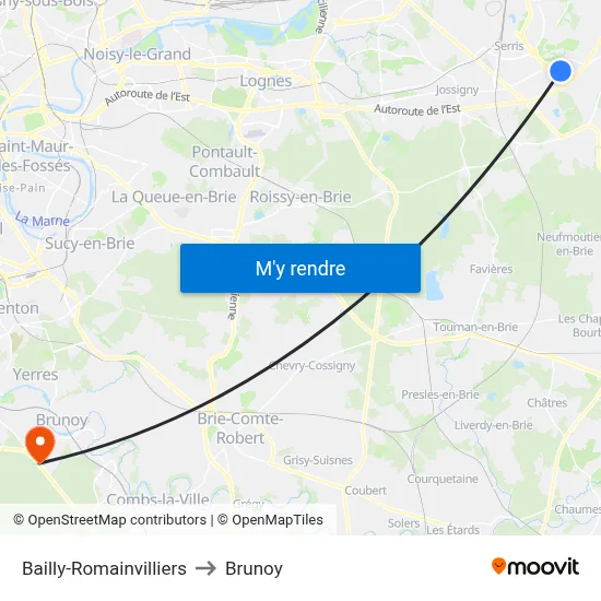 Bailly-Romainvilliers to Brunoy map