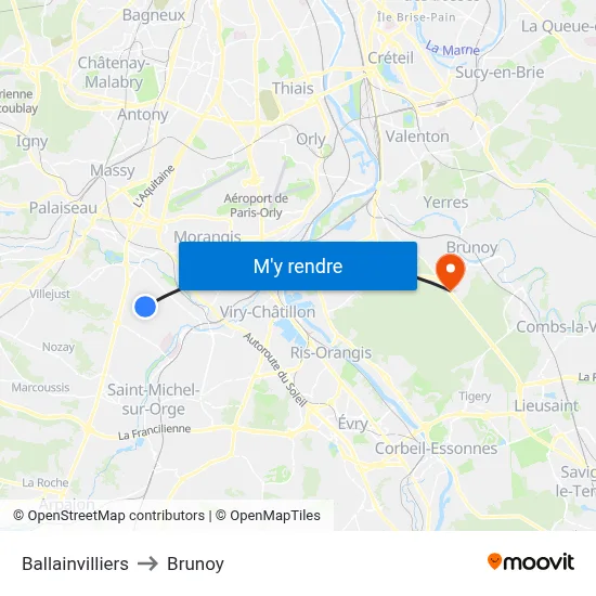 Ballainvilliers to Brunoy map