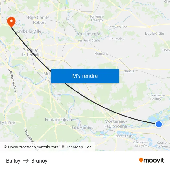 Balloy to Brunoy map