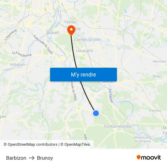 Barbizon to Brunoy map