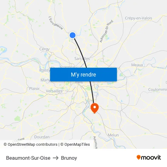 Beaumont-Sur-Oise to Brunoy map