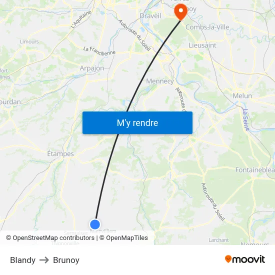 Blandy to Brunoy map