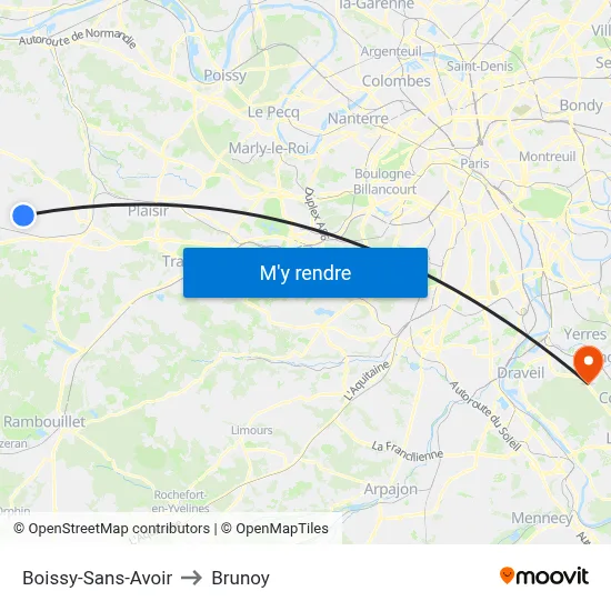 Boissy-Sans-Avoir to Brunoy map