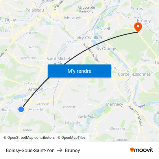 Boissy-Sous-Saint-Yon to Brunoy map
