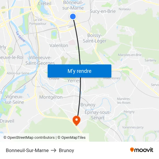 Bonneuil-Sur-Marne to Brunoy map