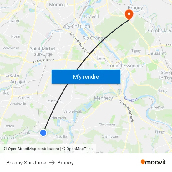 Bouray-Sur-Juine to Brunoy map
