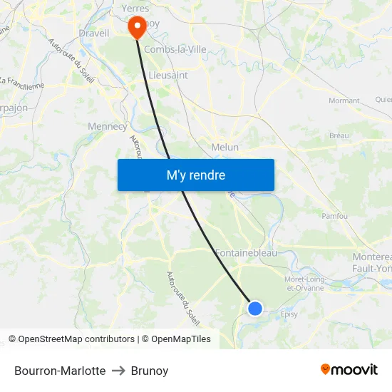 Bourron-Marlotte to Brunoy map