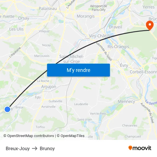 Breux-Jouy to Brunoy map