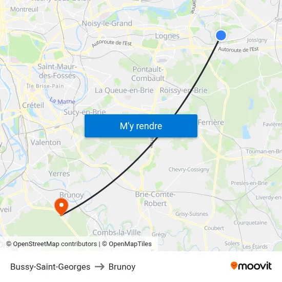 Bussy-Saint-Georges to Brunoy map