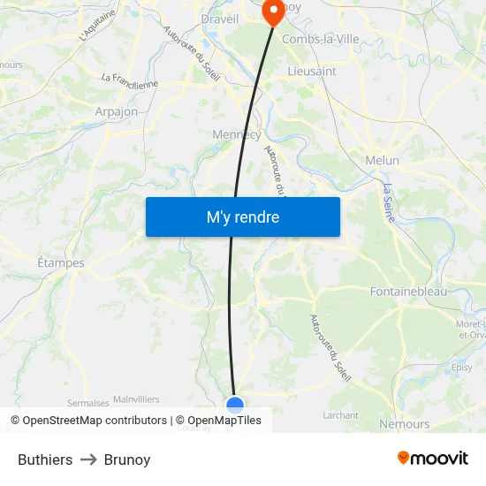 Buthiers to Brunoy map