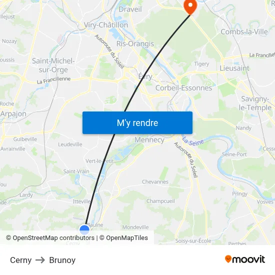 Cerny to Brunoy map