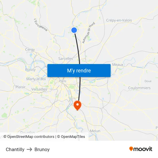 Chantilly to Brunoy map