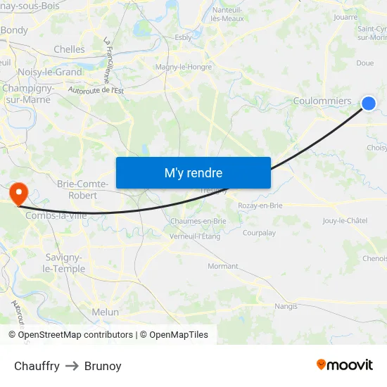 Chauffry to Brunoy map