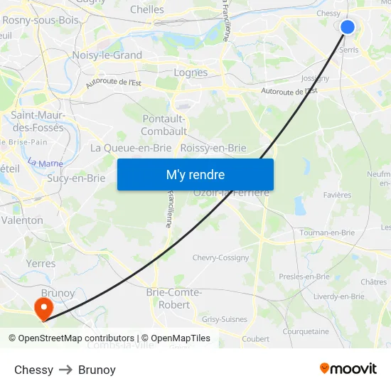 Chessy to Brunoy map