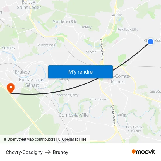 Chevry-Cossigny to Brunoy map