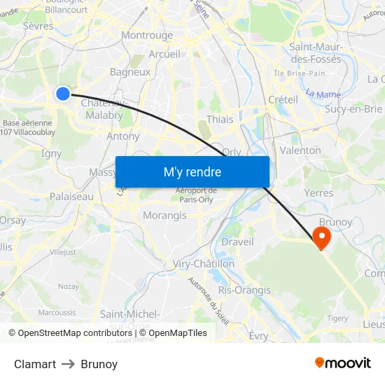 Clamart to Brunoy map