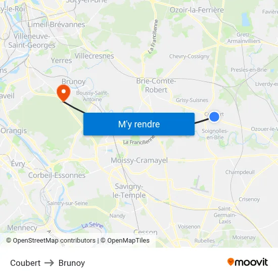 Coubert to Brunoy map