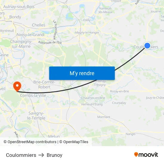 Coulommiers to Brunoy map