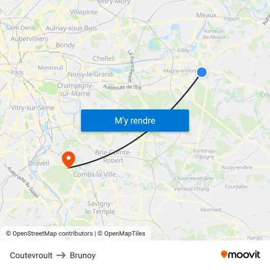 Coutevroult to Brunoy map