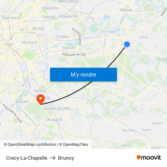 Crecy-La-Chapelle to Brunoy map