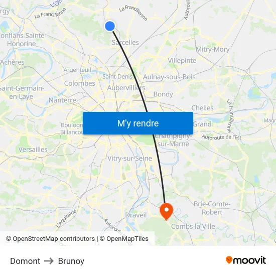 Domont to Brunoy map