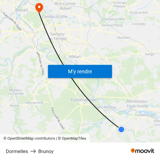 Dormelles to Brunoy map