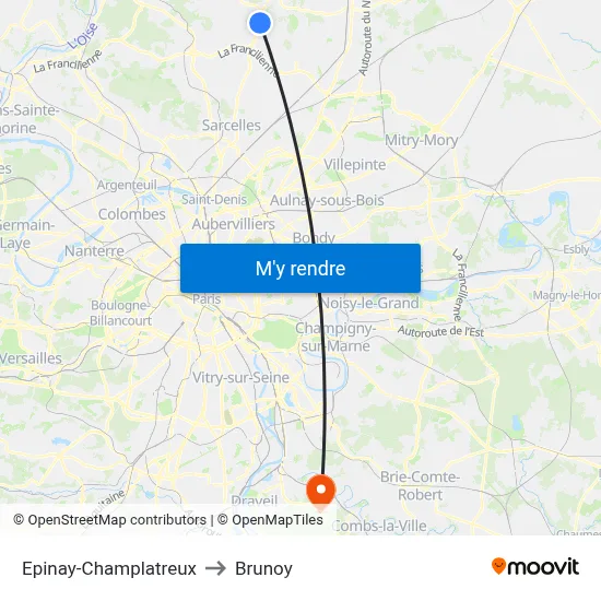 Epinay-Champlatreux to Brunoy map