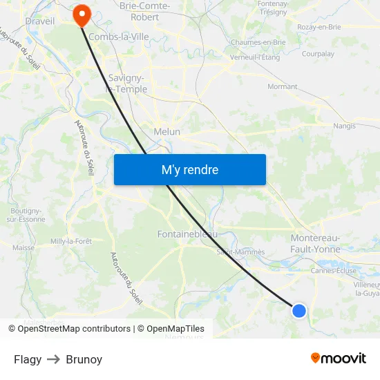 Flagy to Brunoy map
